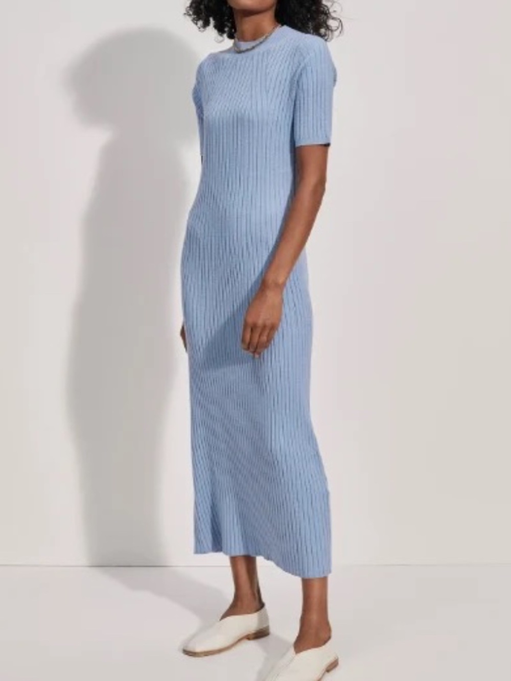 NWOT VARLEY Maeve Ribbed Knit Midi Dress in Ashley Blue Size XL New without tag